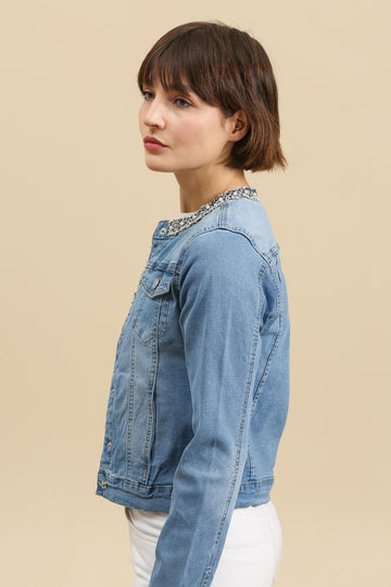 Veste jeans à galon K3351-1