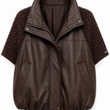 Veste effet cuir à empiècements tressés
