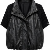 Veste effet cuir à empiècements tressés