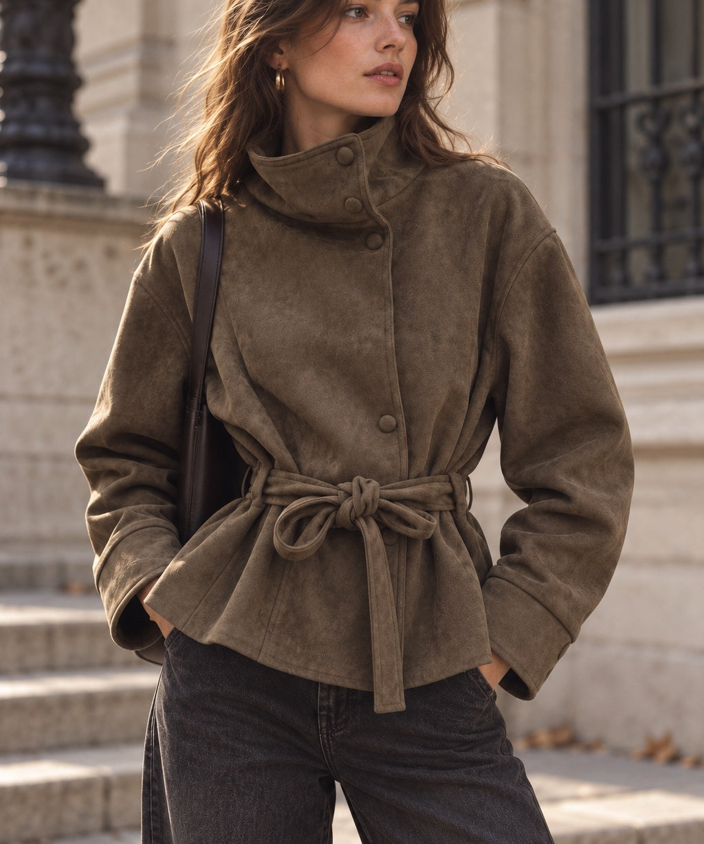 Veste en suédine à col cheminée