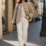 Veste drap de laine revers carreaux Hortense