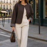 Veste drap de laine revers carreaux Hortense