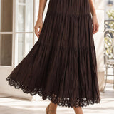 Jupe longue suedine dentelle Violette