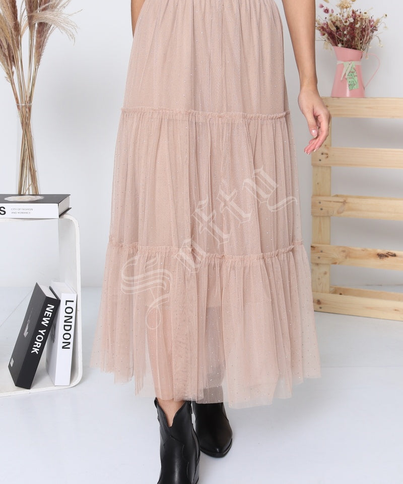 Jupe longue en tulle à pois perlés Iséa