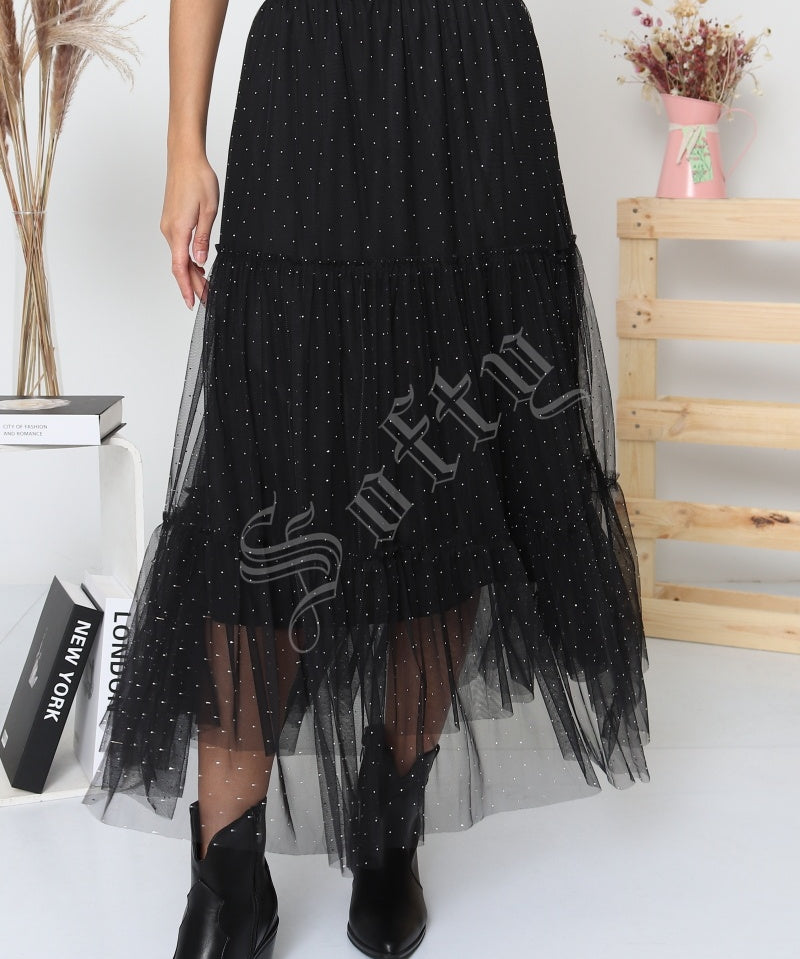 Jupe longue en tulle à pois perlés Iséa