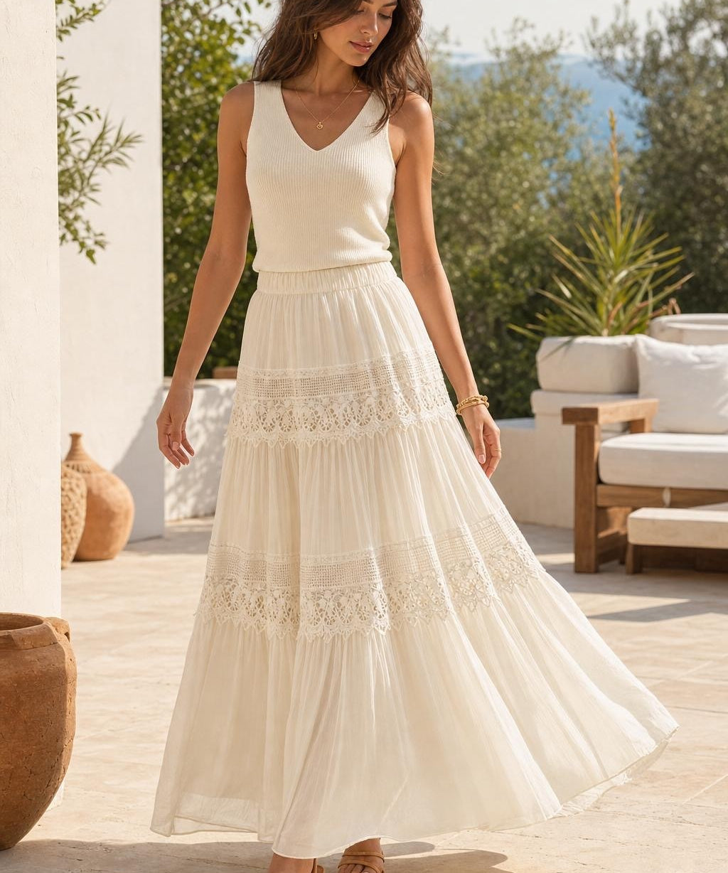 Jupe voile de coton dentelle Apolline