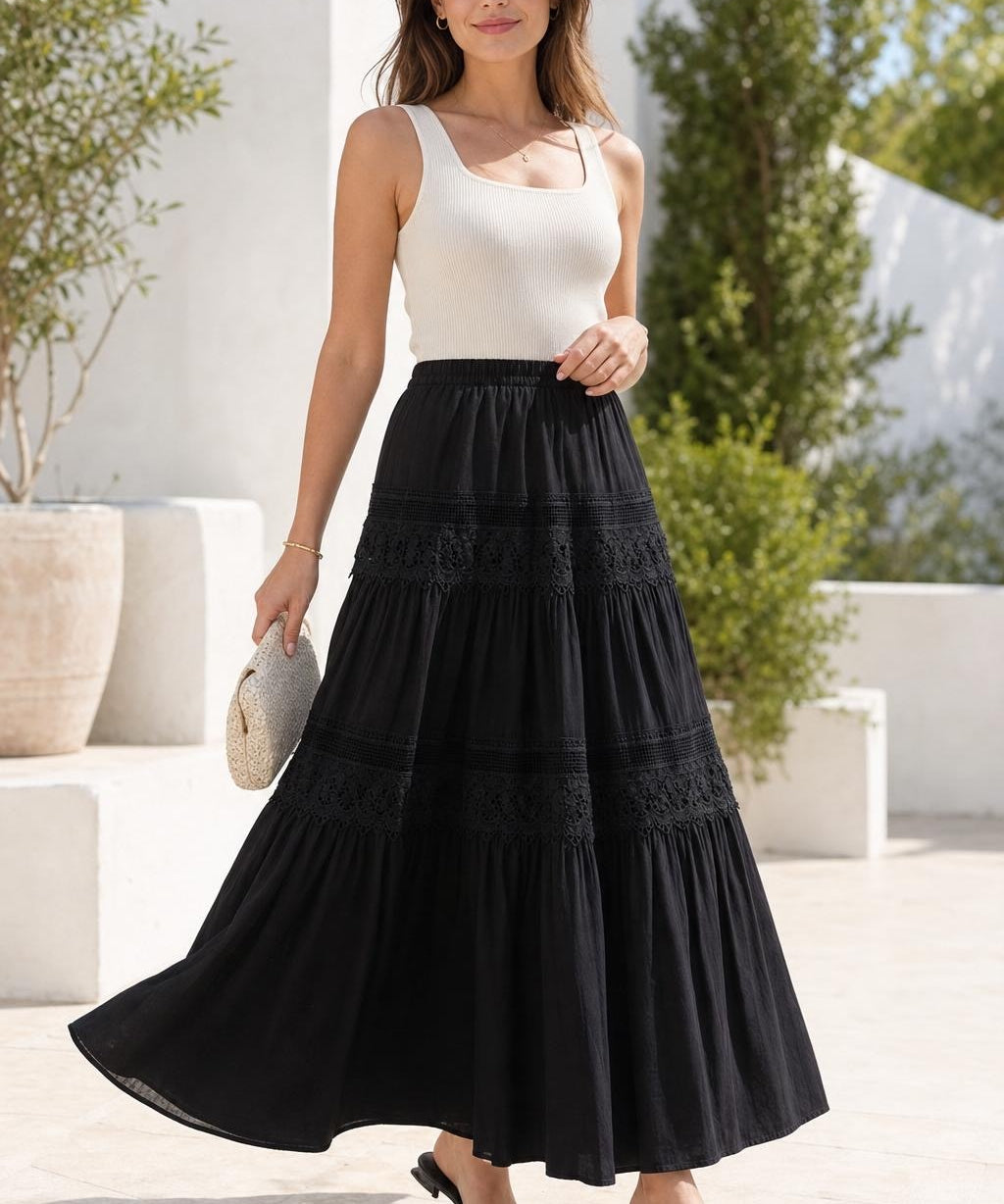 Jupe voile de coton dentelle Apolline