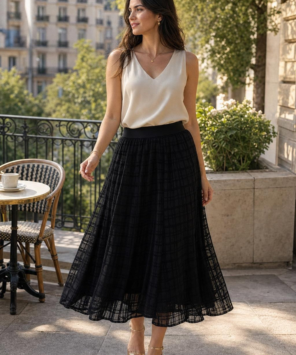 Jupe midi tulle quadrille Mirella