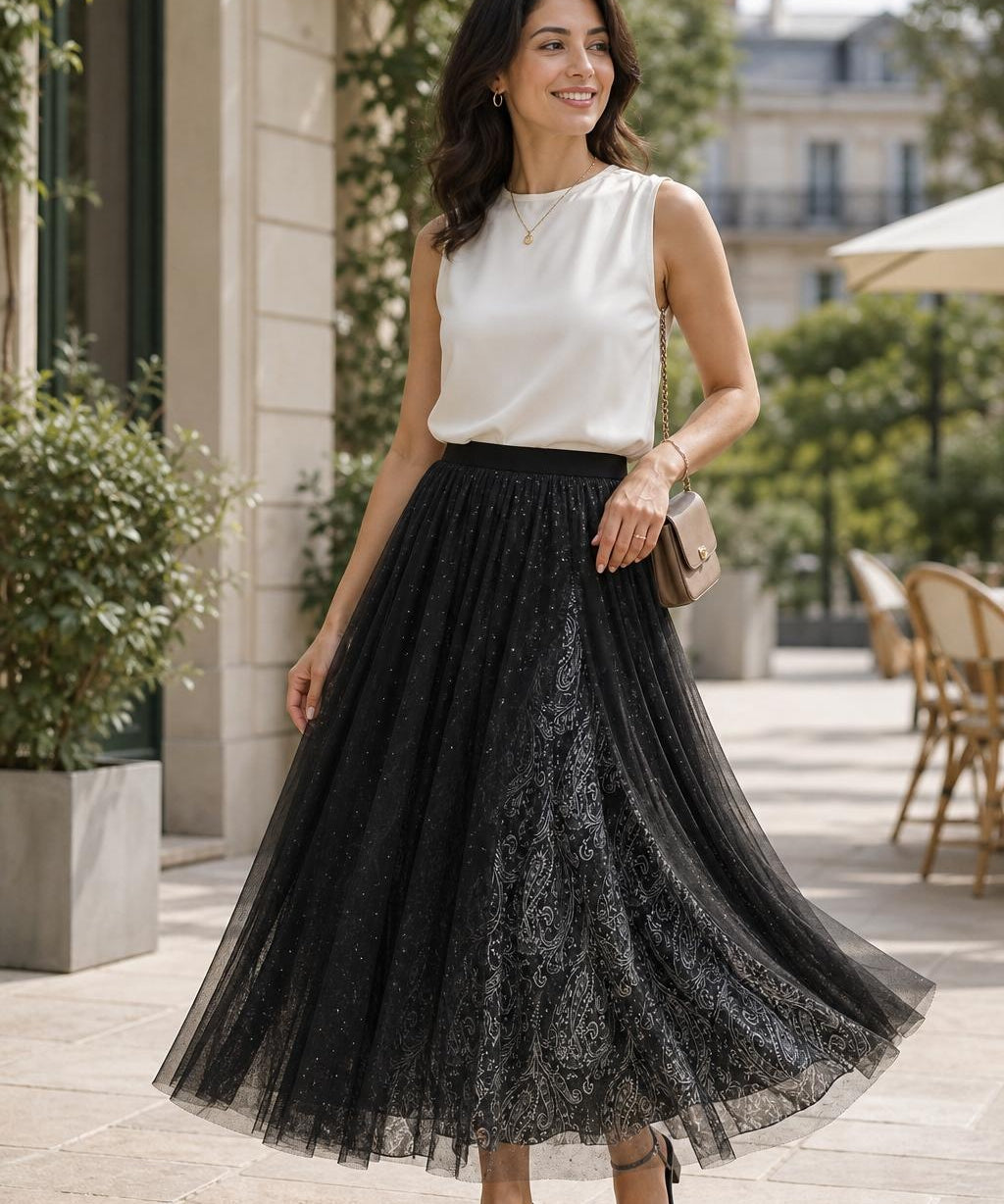 Jupe longue tulle cachemire Claudie