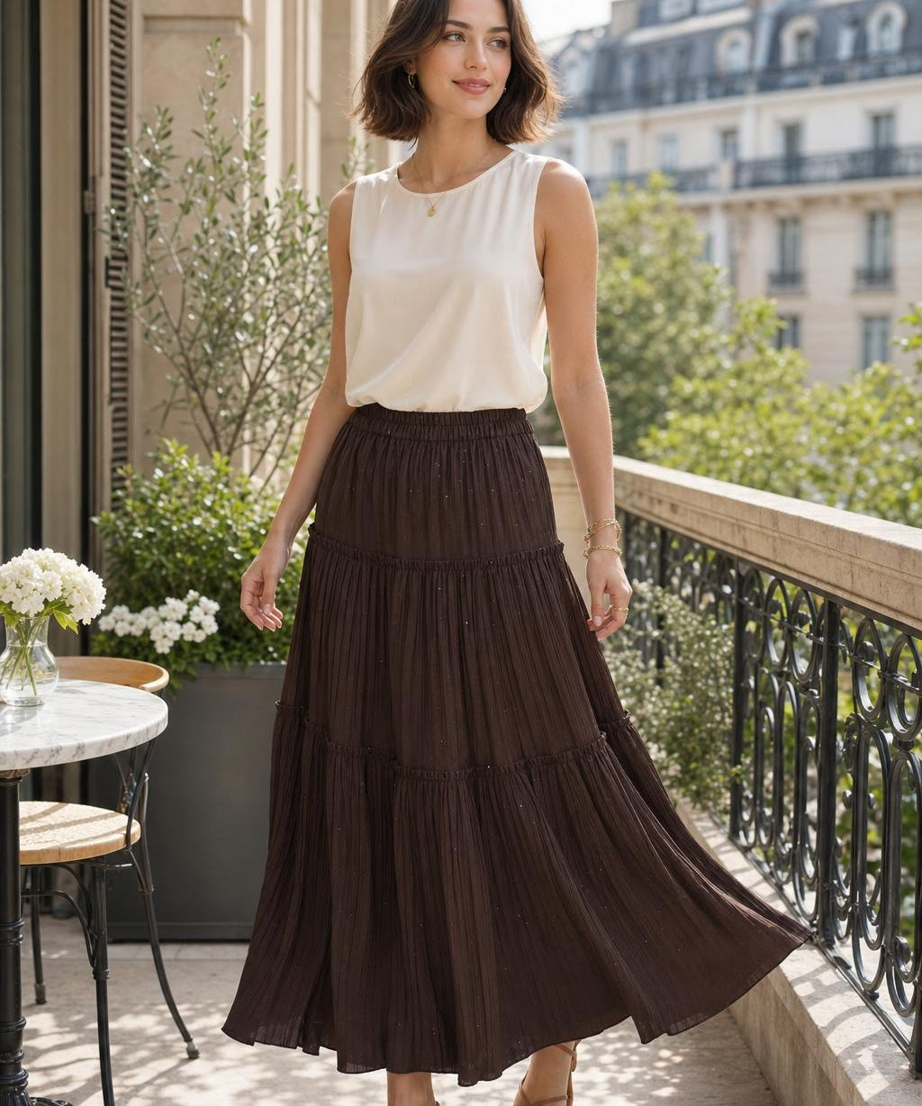 Jupe longue pailletée Prune