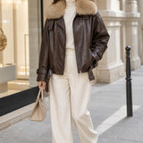 Blouson similicuir col fourrure Héloïse