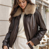 Blouson similicuir col fourrure Héloïse