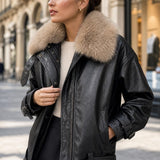Blouson similicuir col fourrure Héloïse