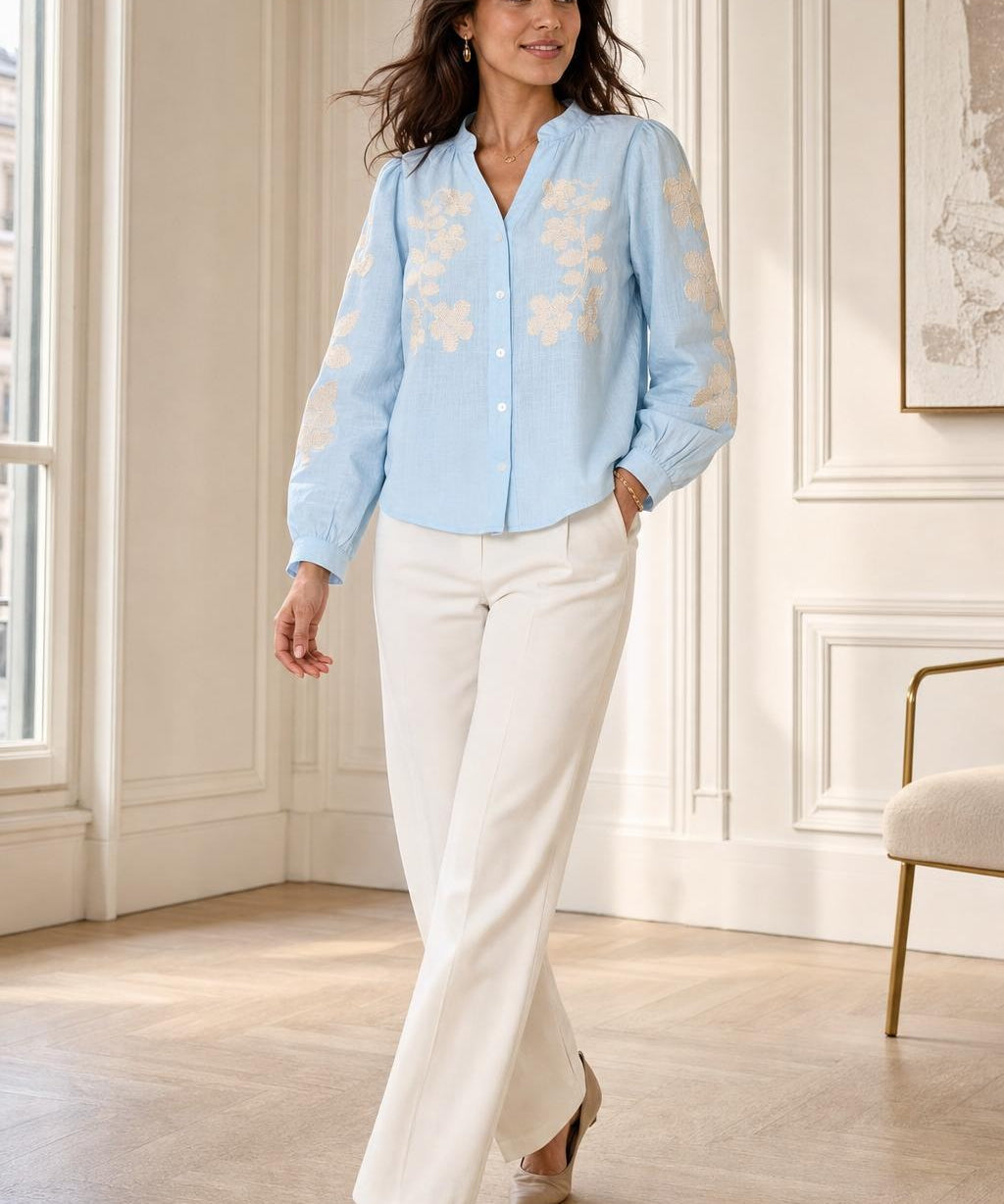 Chemise brodée col V Mila