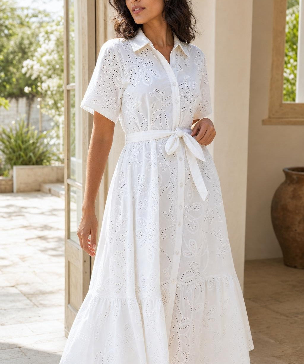 Robe chemise broderie anglaise Cassandre