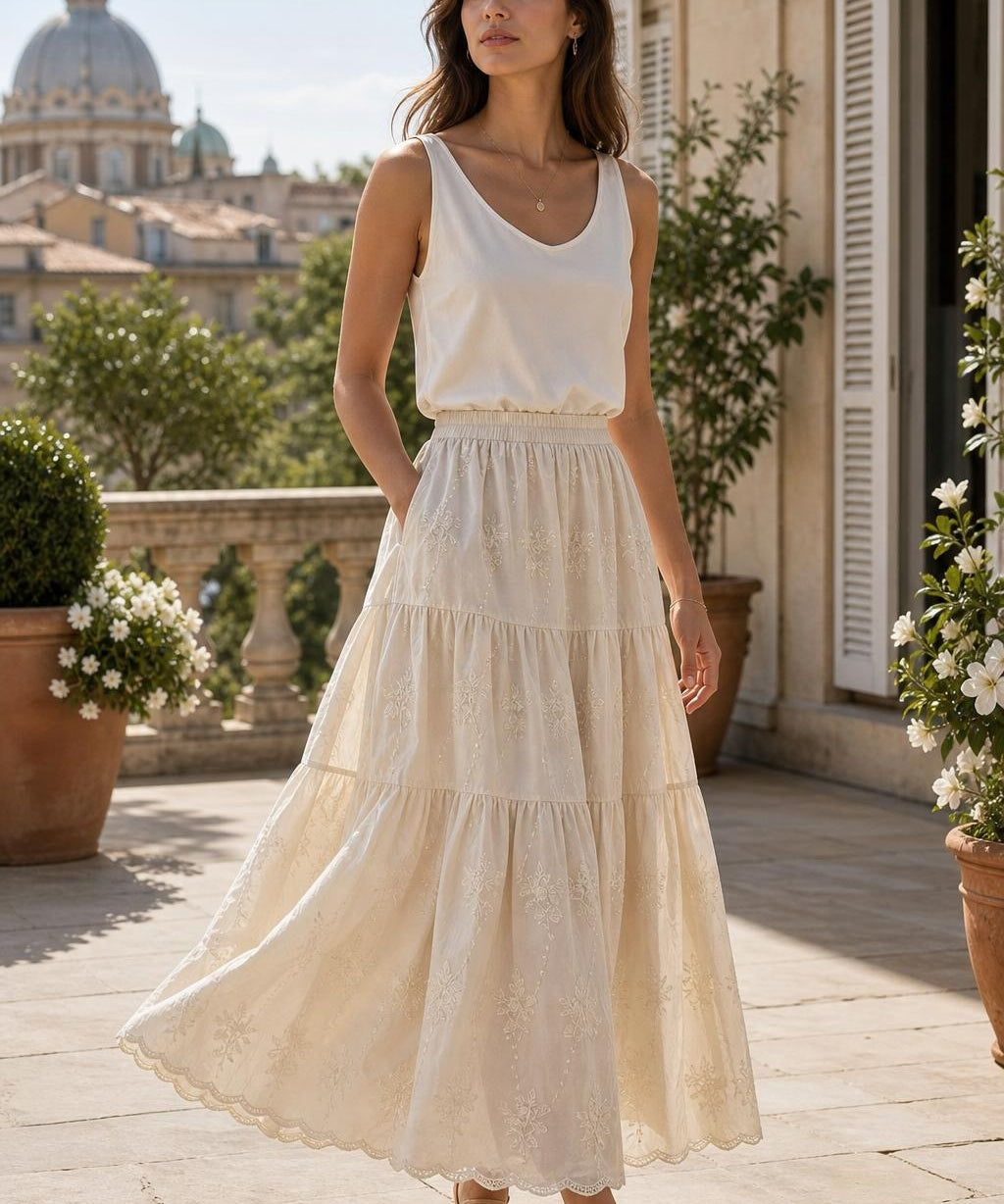 Jupe longue broderie anglaise Marguerite