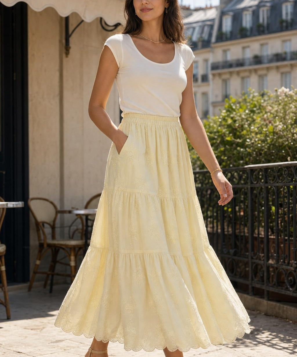 Jupe longue broderie anglaise Marguerite