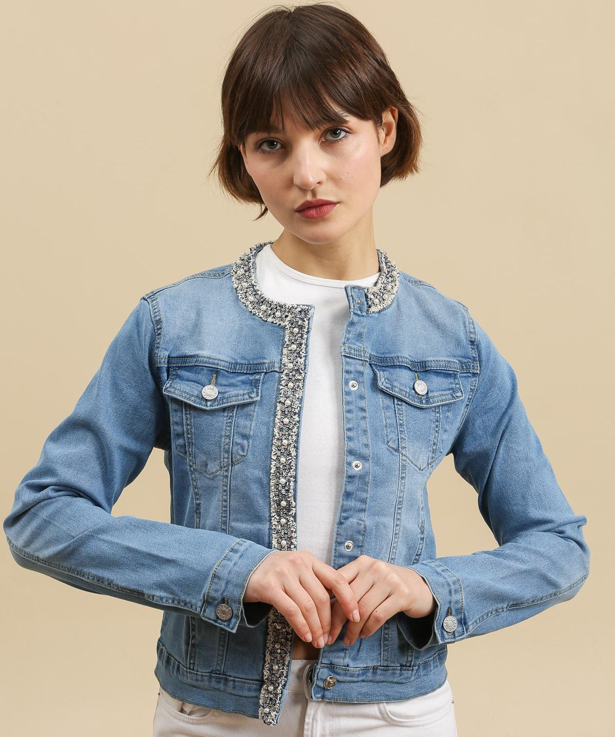 Veste jeans à galon K3351-1