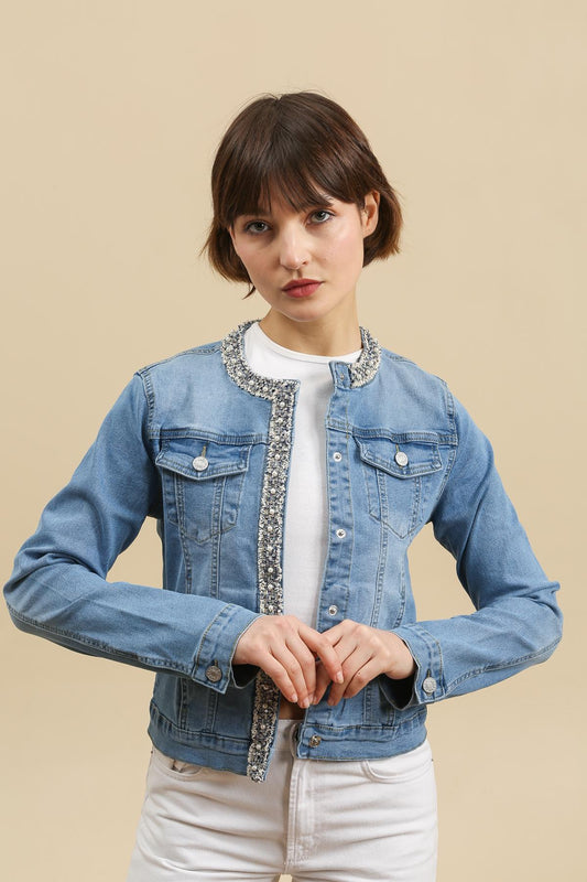 Veste jeans à galon K3351-1