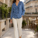 Chemise denim volantée Solange