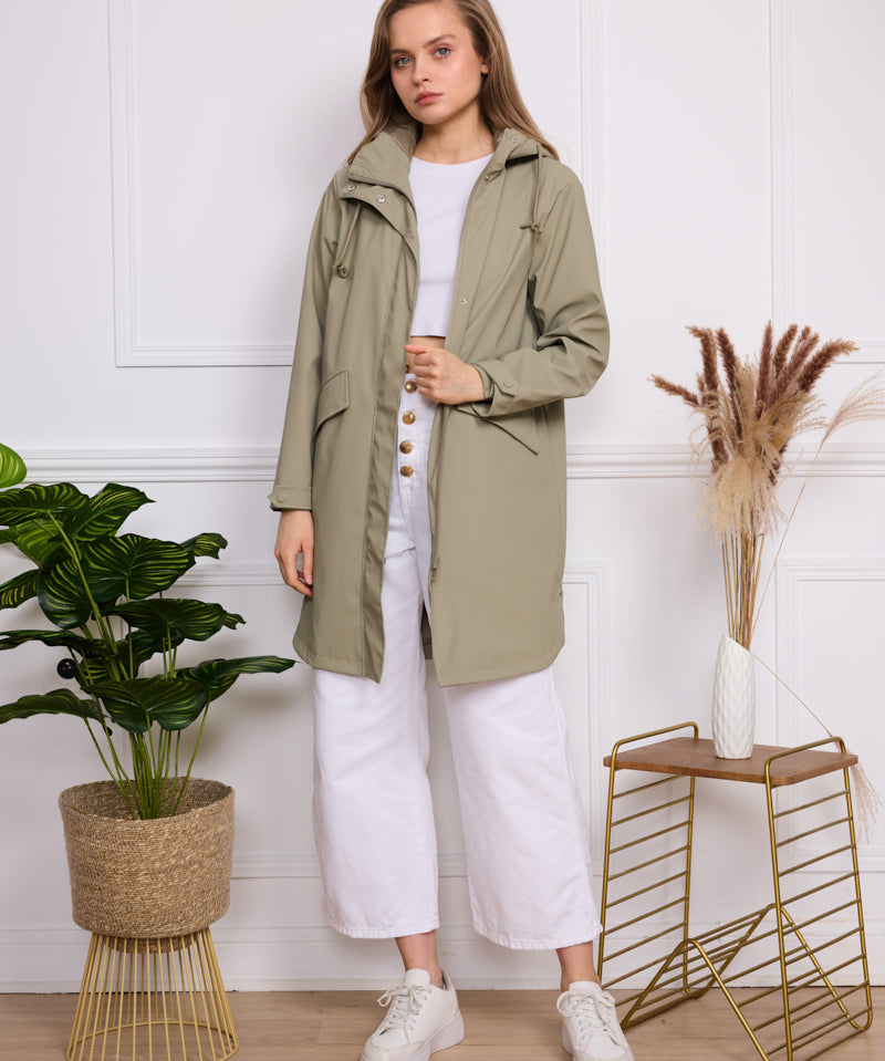 Veste imperméable effet gomme à capuche S3805