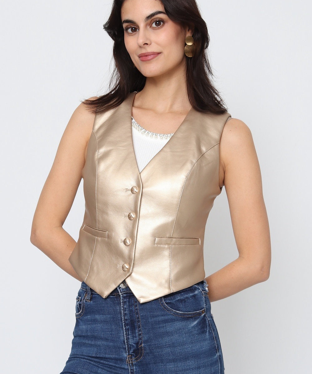 Gilet sans manches en similicuir Zoé