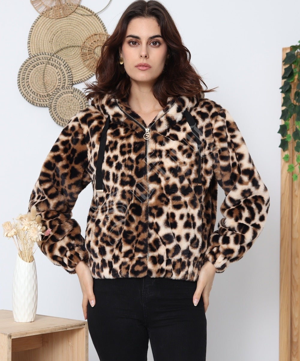 Veste en fausse fourrure léopard Cléa