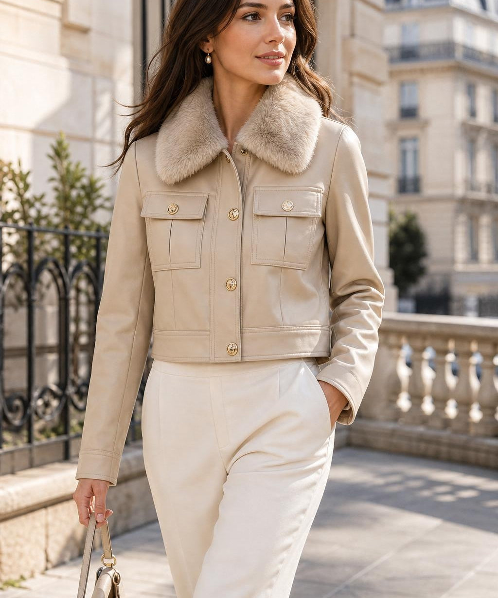 Blouson similicuir col fourré Romane