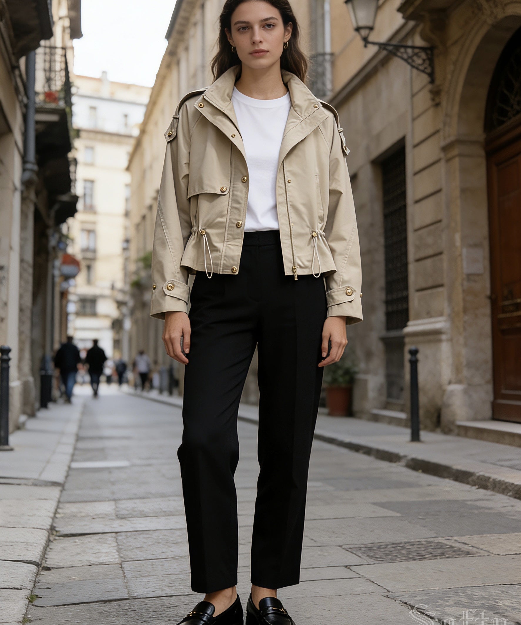 Veste trench courte Adèle couleur Beige - Softy Paris