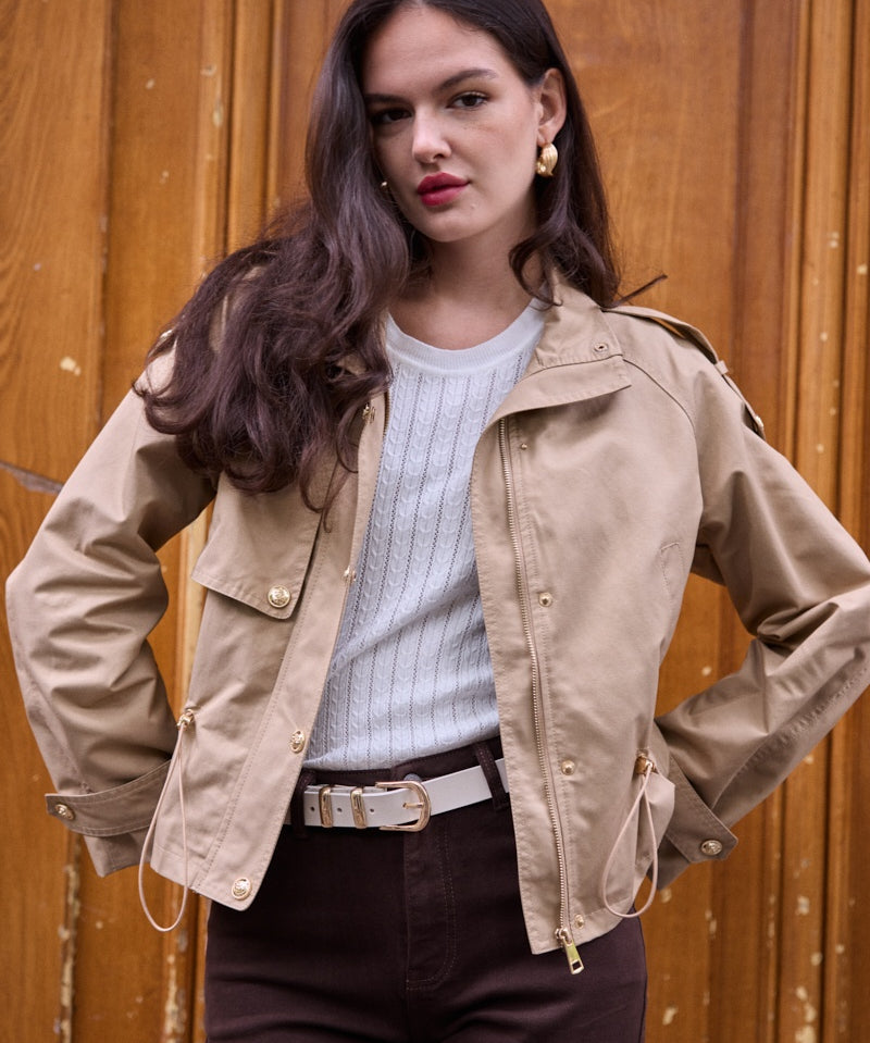 Veste trench courte Adèle couleur Camel - Softy Paris