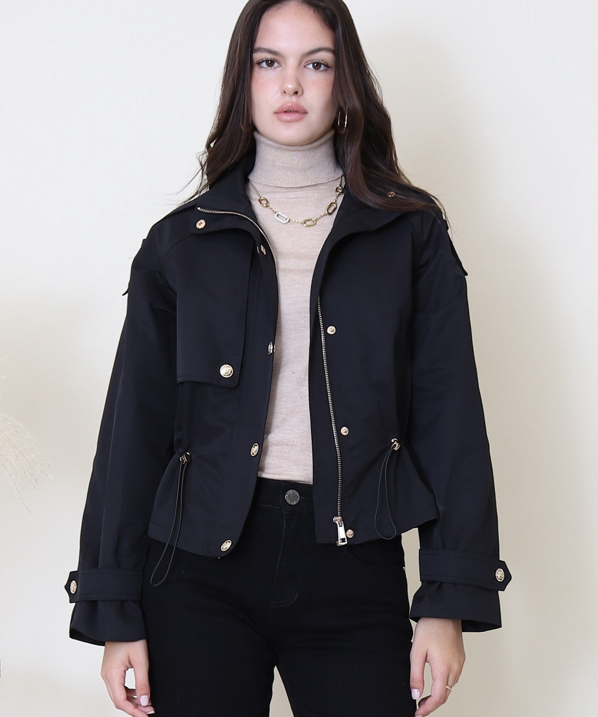 Veste trench courte Adèle couleur Noir - Softy Paris