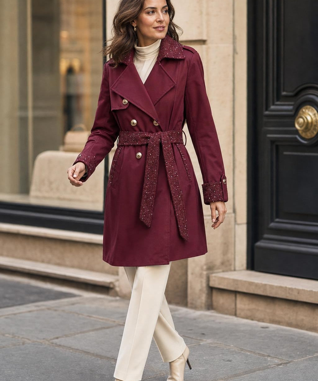 Trench boutonnage doré tweed Auriane