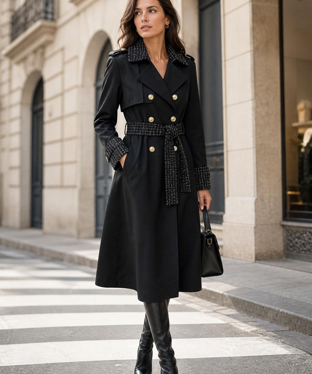 Trench boutonnage doré tweed Auriane