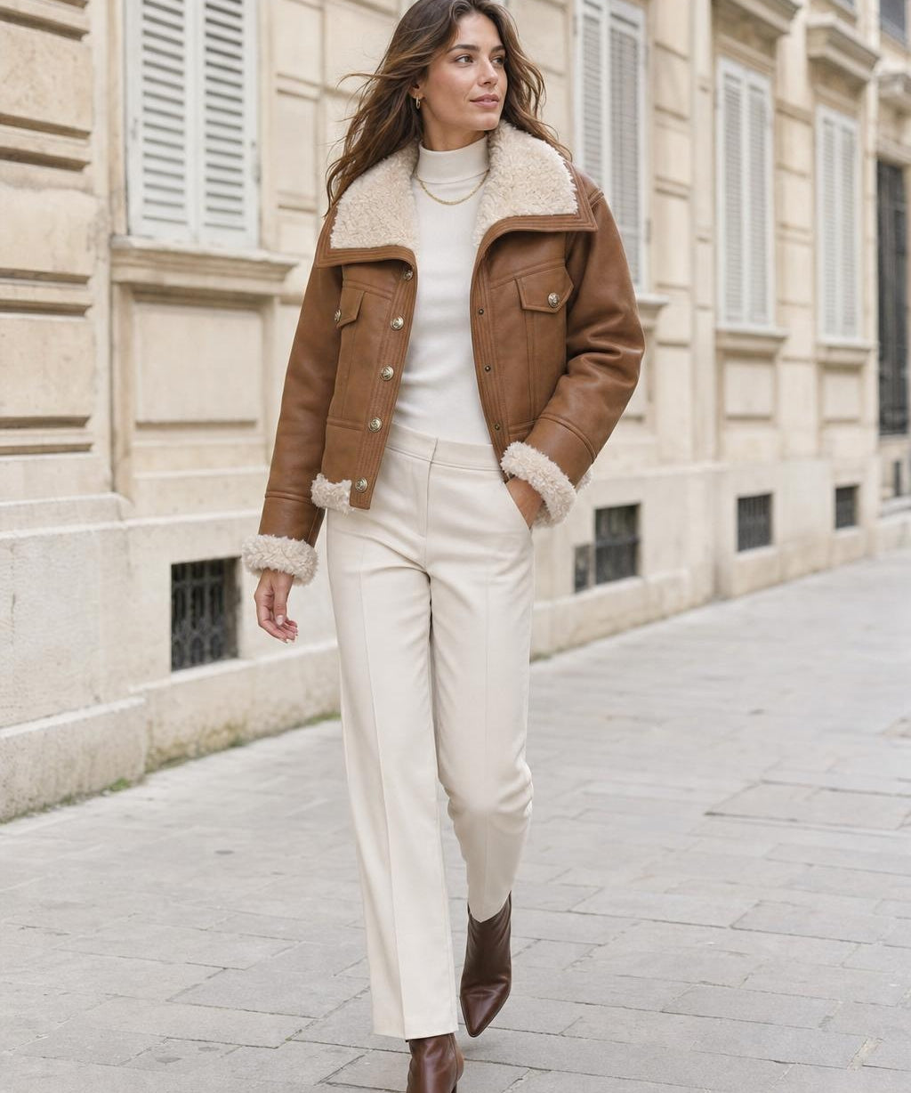 Veste fourree simili suedine Maelle couleur Camel - Softy Paris