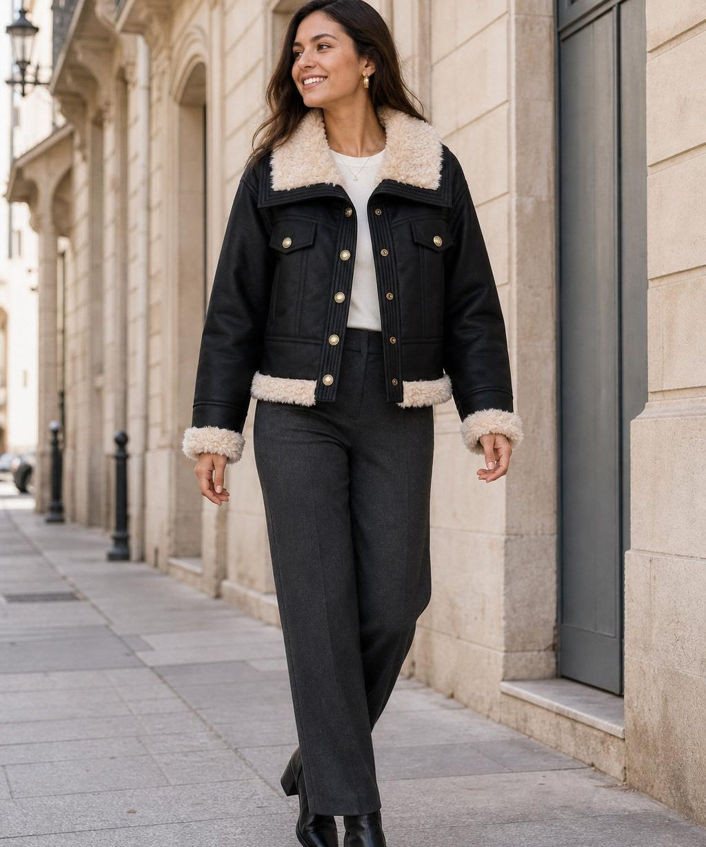 Veste fourree simili suedine Maelle couleur Noir - Softy Paris