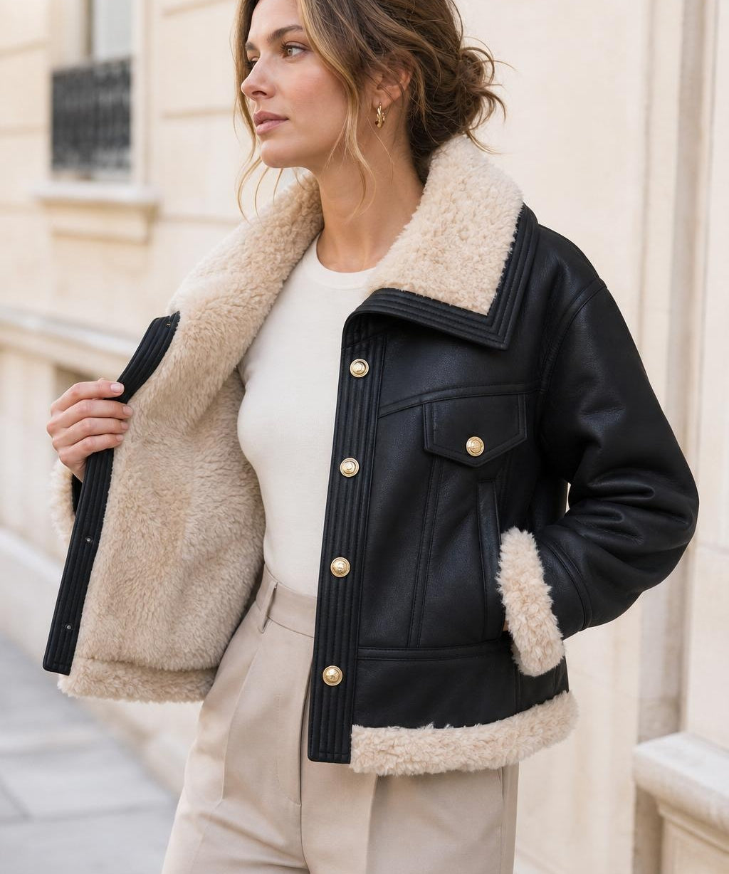 Veste fourree simili suedine Maelle couleur Noir - Softy Paris