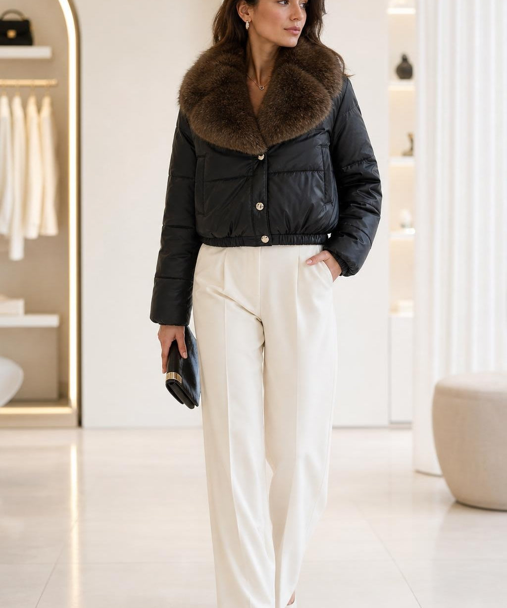 Doudoune cropped fausse fourrure Amelie