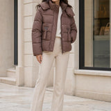 Doudoune courte capuche Philomene couleur Choco - Softy Paris