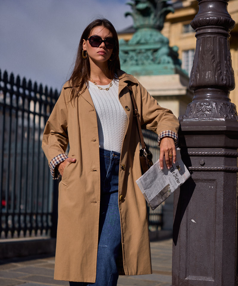 Trench mi-long doublure à carreaux Alina