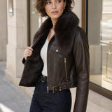 Veste simili cuir fourrée Capucine