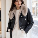 Veste simili cuir fourrée Capucine
