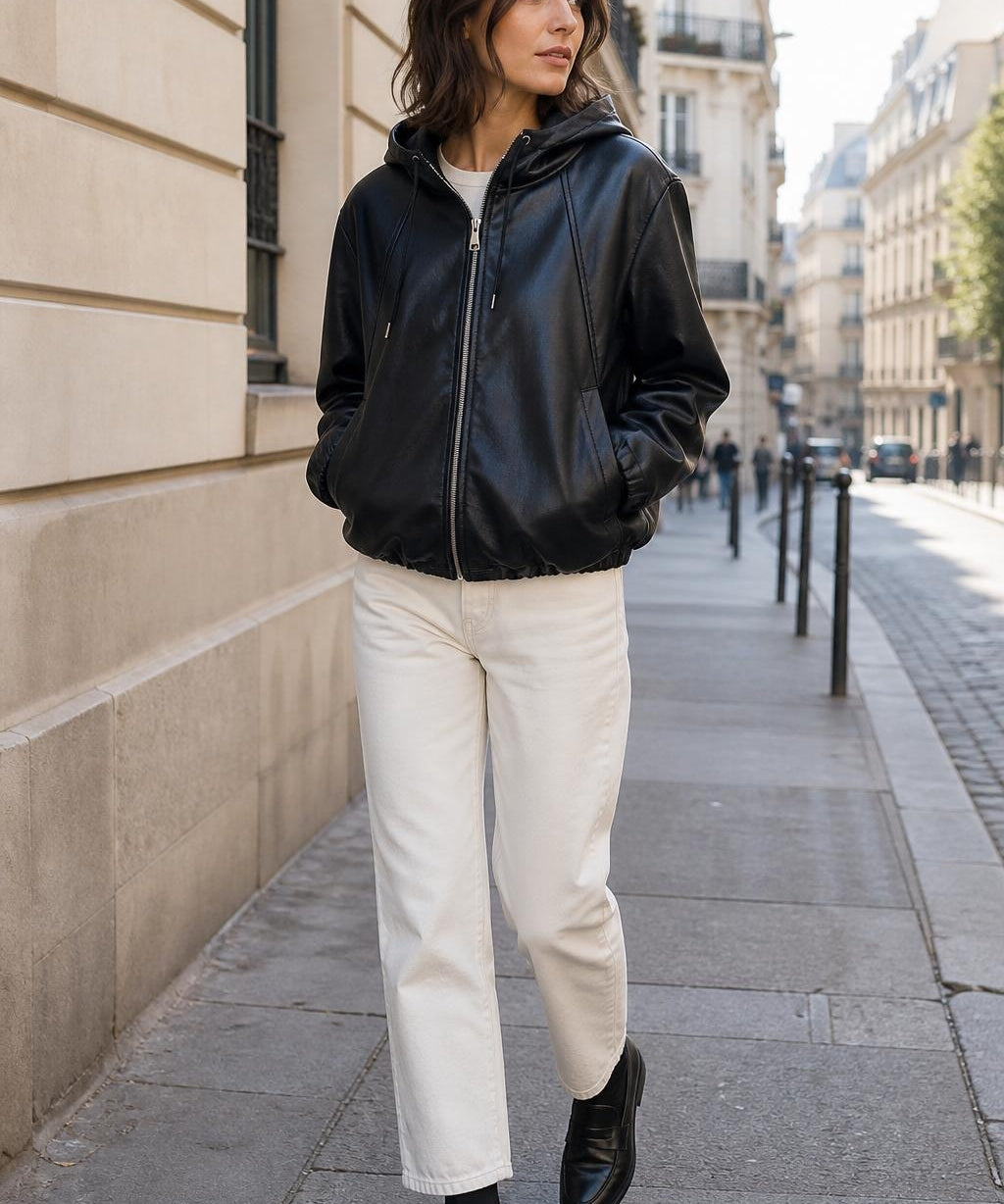 Blouson capuche similicuir Alma