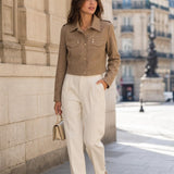 Veste effet daim boutons dorés Salomé