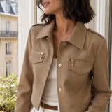 Veste effet daim boutons dorés Salomé