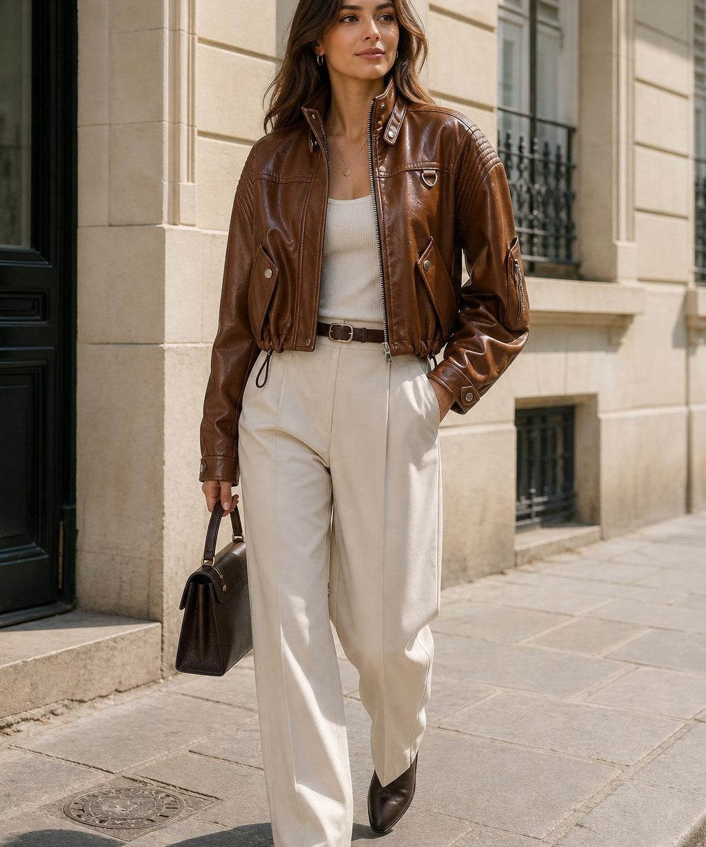 Blouson similicuir brillant Éléonore