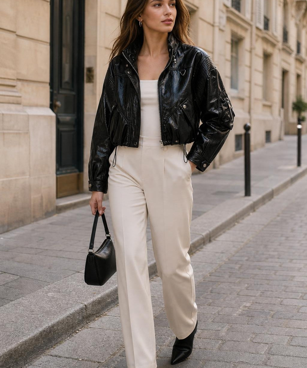 Blouson similicuir brillant Éléonore