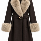Veste ceinturée à finitions fausse fourrure