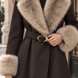 Veste ceinturée à finitions fausse fourrure