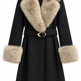 Veste ceinturée à finitions fausse fourrure