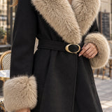 Veste ceinturée à finitions fausse fourrure